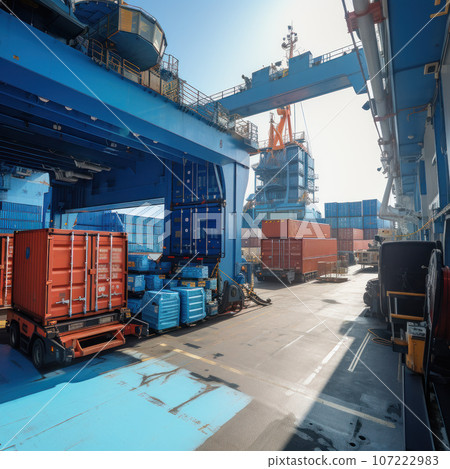 Loading containers on a cargo ship 107222983