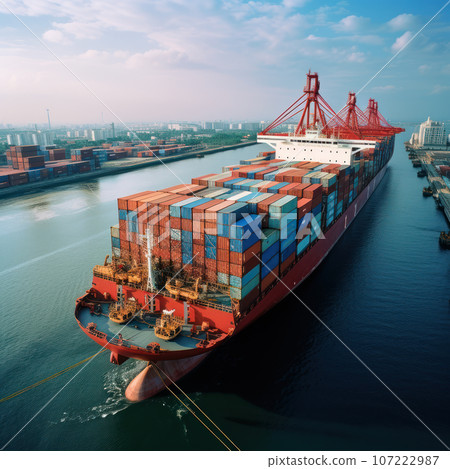 Cargo ship with containers on board 107222987