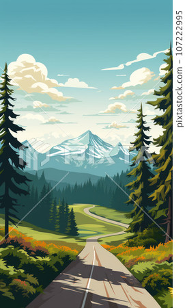 Highway along mountains and forests Highway along mountains and forests 107222995