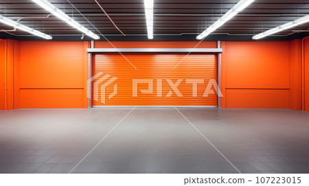 Closed orange roller shutters 107223015