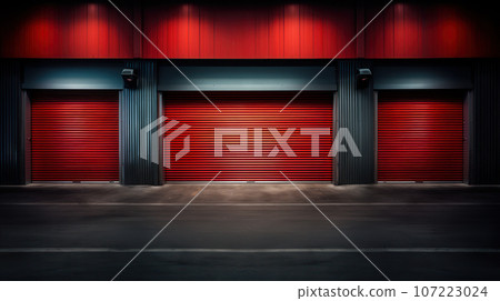 Closed gray red roller shutters 107223024
