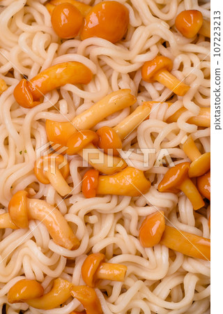 Delicious Asian cuisine dish with rice noodles, peppers, mushrooms and spices Delicious Asian cuisine dish with rice noodles, peppers, mushrooms and spices 107223213