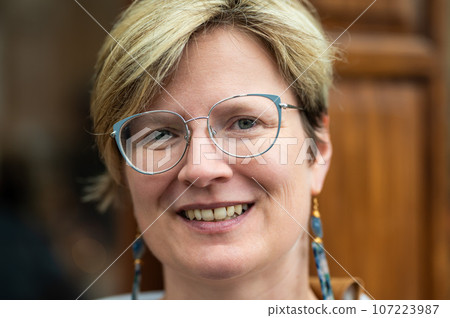 Outdoor portrait of a 37 yo white woman, Belgium 107223987