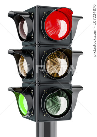 Traffic light with red color, traffic semaphore. 3D rendering 107224870