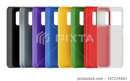 Colored Silicone Cases for smartphones. Mobile phone cases, 3D rendering Colored Silicone Cases for smartphones. Mobile phone cases, 3D rendering 107224881