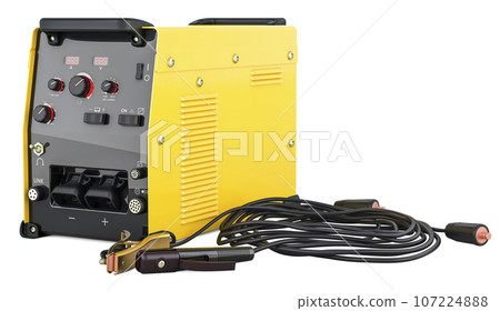 Welding machine with work cables and clamps. 3D rendering 107224888