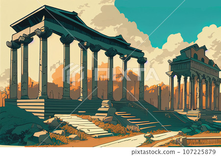 Illustration of an ancient temple in ruins 107225879
