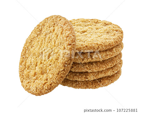 Oatmeal cookies isolated on white background, full depth of field Oatmeal cookies isolated on white background, full depth of field 107225881