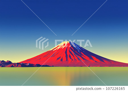 Illustration of cloudless blue sky and red Mount Fuji Illustration of cloudless blue sky and red Mount Fuji 107226165