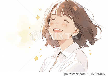 Illustration "AI generated image" of a Japanese female businessperson on a white background 107226807