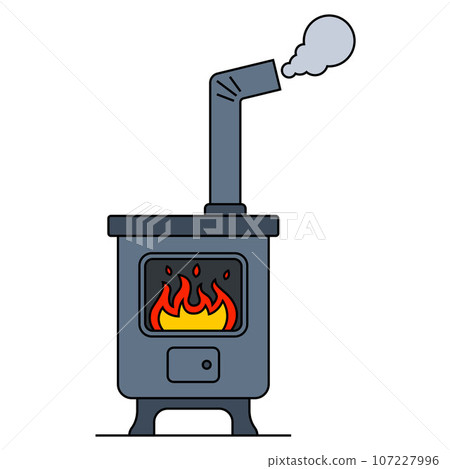 iron stove for heating a room with a chimney. 107227996