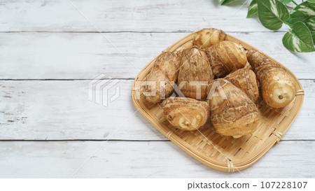 Taro and white wood grain background Taro and white wood grain background 107228107