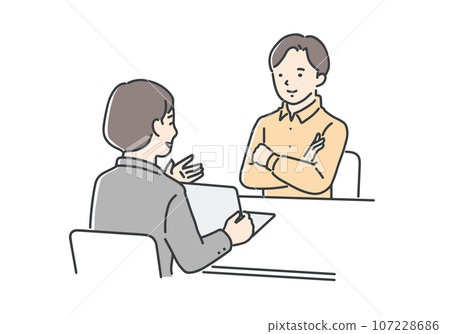 一位年輕人在聽負責人的講解 一位年輕人在聽負責人的講解 107228686