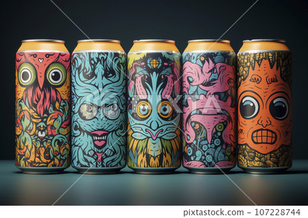 Colorful drink cans such as canned beer or energy drinks "AI generated image" Colorful drink cans such as canned beer or energy drinks "AI generated image" 107228744