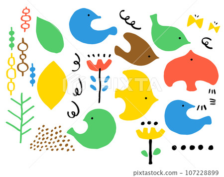 Scandinavian style cute bird set / handwritten illustration material Scandinavian style cute bird set / handwritten illustration material 107228899