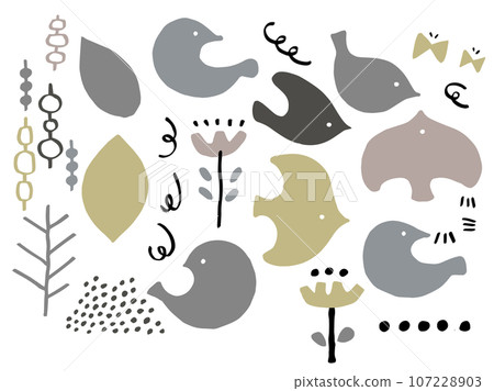 Scandinavian style cute bird set / handwritten illustration material 107228903