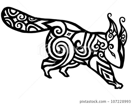 阿伊努圖案風格蝦夷松鼠_插圖背景白萌蔥 107228993