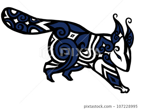 Ainu pattern-style Ezo squirrel_Illustration background white-dark blue 107228995
