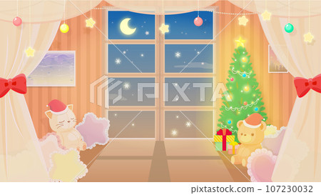 Background material of a room with a Christmas tree 107230032