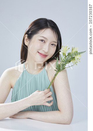 beauty concept photo of korean asain beautiful woman with cosmetic 107230387