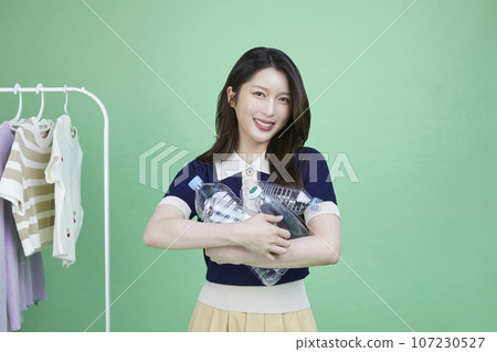beauty concept photo of korean asain beautiful woman with recycling clothing 107230527