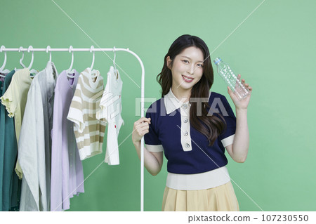beauty concept photo of korean asain beautiful woman with recycling clothing beauty concept photo of korean asain beautiful woman with recycling clothing 107230550