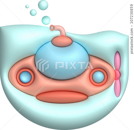 3D illustration Submarine undersea with bubble.Kids toys minimal style. 3D illustration Submarine undersea with bubble.Kids toys minimal style. 107230859