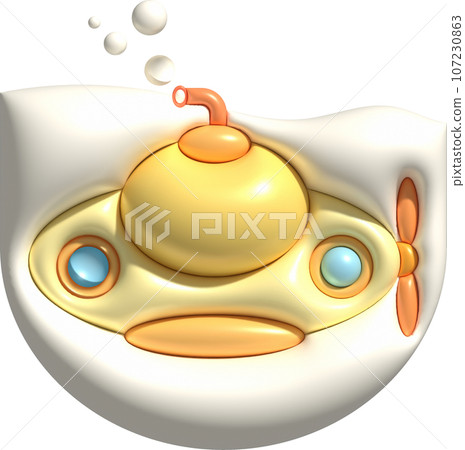 3D illustration Submarine undersea with bubble.Kids toys minimal style. 3D illustration Submarine undersea with bubble.Kids toys minimal style. 107230863