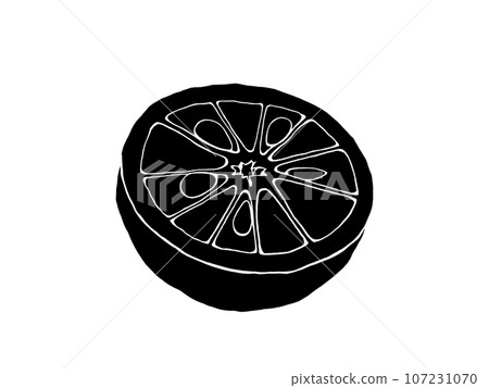 Silhouette illustration of a yuzu cut in half 107231070