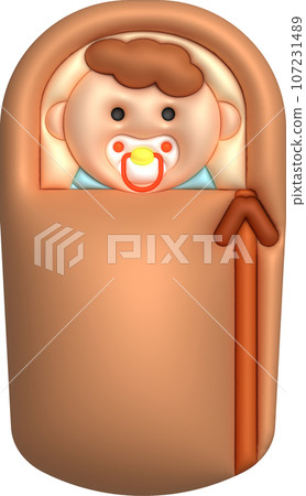 3D illustration newborn sleeping baby wrapped in a blanket.Pillow and blanket for child. minimal style. 3D illustration newborn sleeping baby wrapped in a blanket.Pillow and blanket for child. minimal style. 107231489