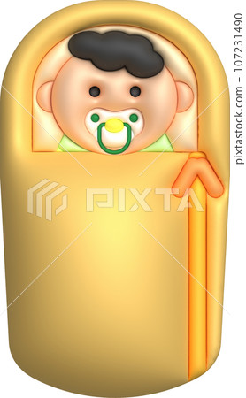 3D illustration newborn sleeping baby wrapped in a blanket.Pillow and blanket for child. minimal style. 3D illustration newborn sleeping baby wrapped in a blanket.Pillow and blanket for child. minimal style. 107231490