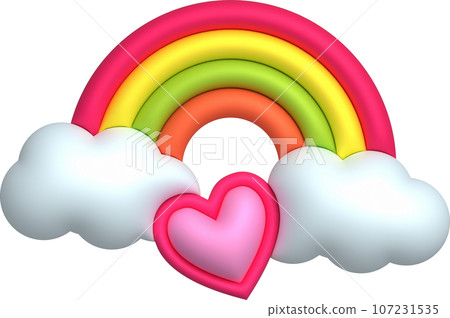 3D illustration Color Rainbow, cloud and heart. minimal style. 107231535