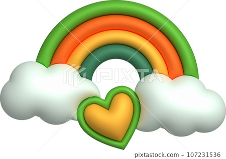 3D illustration Color Rainbow, cloud and heart. minimal style. 3D illustration Color Rainbow, cloud and heart. minimal style. 107231536