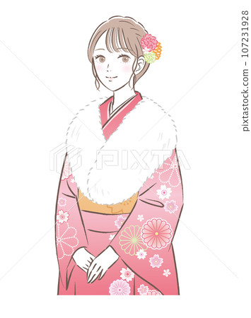Illustration of a gorgeous young woman in a kimono/long-sleeved kimono, Coming of Age Ceremony/New Year's Day Illustration of a gorgeous young woman in a kimono/long-sleeved kimono, Coming of Age Ceremony/New Year's Day 107231928