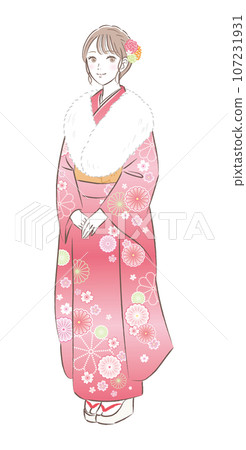 Illustration of a gorgeous young woman in a kimono/long-sleeved kimono, Coming of Age Ceremony/New Year's Day Illustration of a gorgeous young woman in a kimono/long-sleeved kimono, Coming of Age Ceremony/New Year's Day 107231931