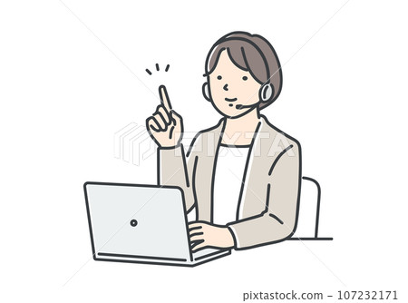 Call center operator woman / pointing pose 107232171
