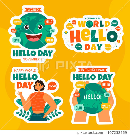 Hello Day Label Flat Cartoon Hand Drawn Templates Background Illustration Hello Day Label Flat Cartoon Hand Drawn Templates Background Illustration 107232369