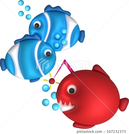 3D illustration Cute underwater animals Sea fish popular color fish. minimal style. 3D illustration Cute underwater animals Sea fish popular color fish. minimal style. 107232373