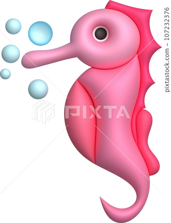 3D illustration Cute underwater animals sea horse. minimal style. 3D illustration Cute underwater animals sea horse. minimal style. 107232376
