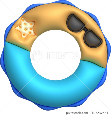 3D illustration Swimming rings destroy goggles and starfish.,Swim lifesaver,Summer vacation or trip safety. 107232431