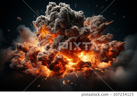 Fire explosion against black background. AI Generative 107234125
