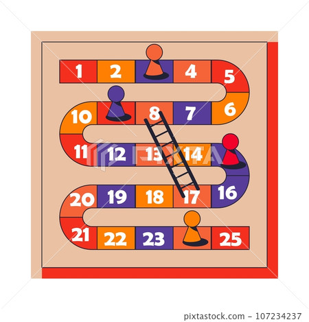 Snakes and Ladders Game, Classic Board Game Illustration Snakes and Ladders Game, Classic Board Game Illustration 107234237