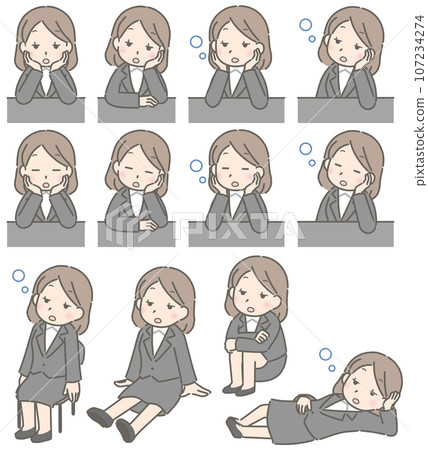 Various poses of a dazed young woman (suit) Various poses of a dazed young woman (suit) 107234274