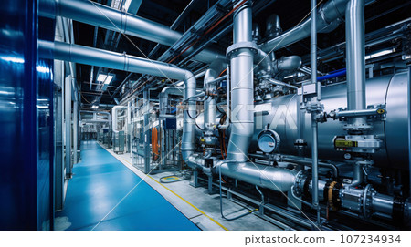 Factory scenery, inside the factory lined with iron pipes, AI-generated image Factory scenery, inside the factory lined with iron pipes, AI-generated image 107234934