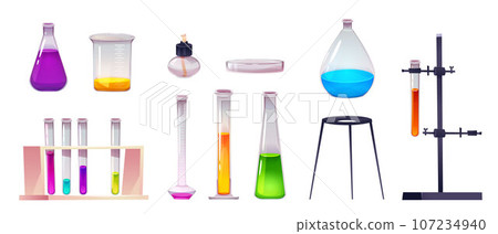 Cartoon laboratory beaker, chemistry lab flask Cartoon laboratory beaker, chemistry lab flask 107234940