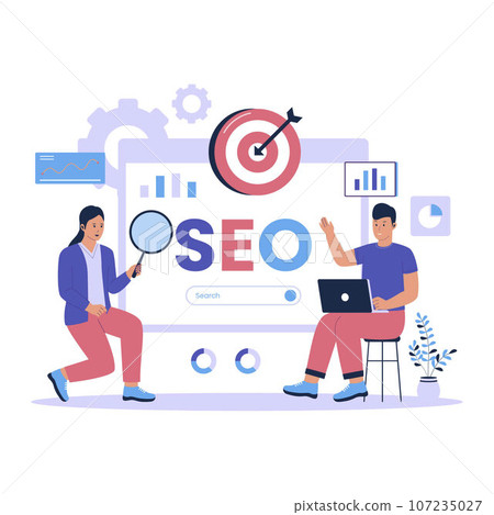 Flat design of search engine optimization marketing strategy. Flat design illustration 107235027