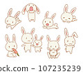 Illustration set of jumping rabbits and friendly parent-child rabbits 107235239
