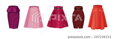 Different Skirts as Trendy Woman Clothes Vector Set 107236151