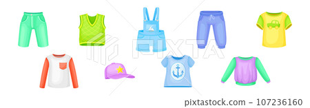 Clothes for Boys with Different Apparel and Garment Vector Set Clothes for Boys with Different Apparel and Garment Vector Set 107236160