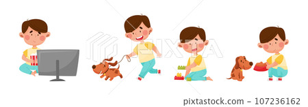 Little Boy Enjoying Different Daily Activity Vector Set Little Boy Enjoying Different Daily Activity Vector Set 107236162
